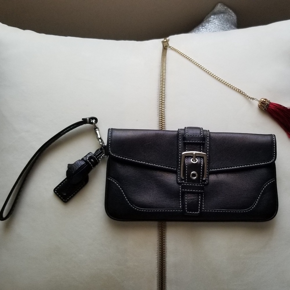 Authentic Coach black leather wristlet